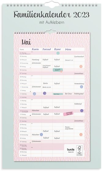 Burde Familienkalender 2023 Pastell mit Aufkleber