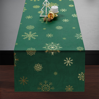 Ubrus - běhoun na stůl SNOWFLAKE smaragdová/zlatá 40x140 cm Mybesthome