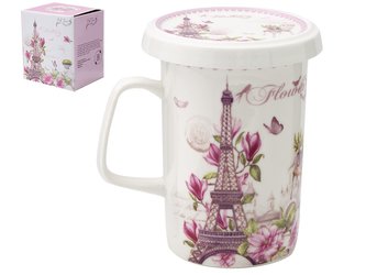 Hrnek porcelán se sítkem a víčkem 340ml  EIFFELOVKA