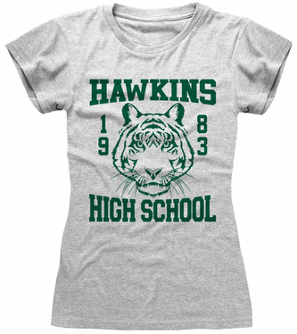 Dámské tričko Netflix|Stranger Things: Hawkins High School (M) šedá bavlna