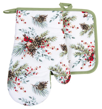 Kuchyňský set rukavice/chňapka JINGLE BELLS bílá/zelená 18x30 cm/20X20 cm ESSEX