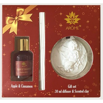 ARÔME Dárkový set difuzéru 30 ml a vonného jílu, Apple and Cinnamom