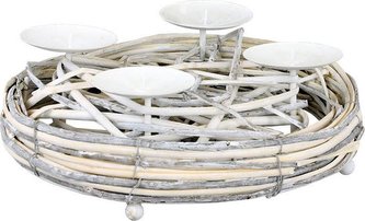 Svícen proutí, barva antique bílá, s bodci na svíčku, adventní AN804589 Art