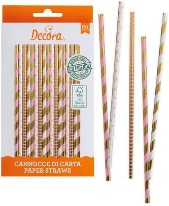 Papírová brčka 80ks růžovo zlatá - Decora