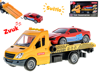 Auto odtahové služby 29,5cm na setrvačník na baterie se světlem a zvukem s autem 17cm v krabičce