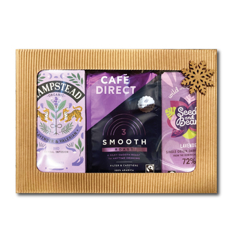 Dárkový fialový balíček levandulový čaj, Arabika mletá káva a levandulová čokoláda