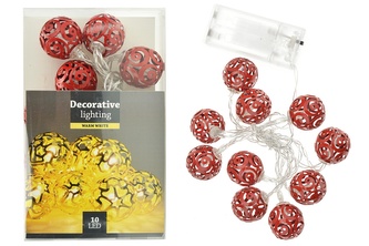 Svítící koule na baterie DECORATIVE II 10LED (120x2.5cm) - Červené, teplá bílá