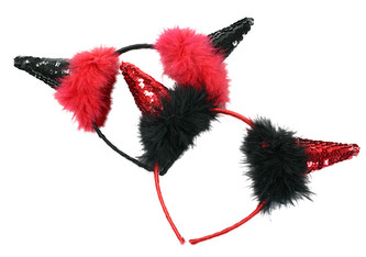 rohy čerta s peřím a flitry, 2 druhy