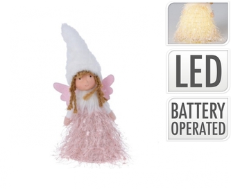 Svítící anděl na pružině 19 cm, dlouhá bílá čepice