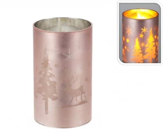 Skleněný LED svícen lososový 12,5x7,5 cm