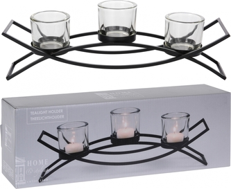 Kovový svícen Harry čirý, 3 kalíšky na svíčku