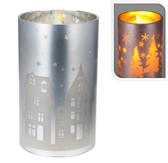 Skleněný LED svícen modrý 10x7,5 cm