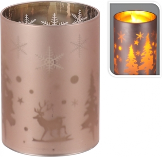 Skleněný LED svícen lososový 10x7,5 cm