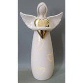 Anděl porcelánový, se zlatým srdcem, s LED světlem.