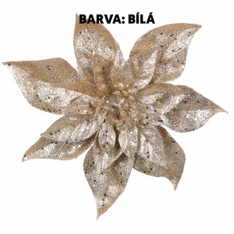 Vánoční růže na klipu, barva bílá s glitry.