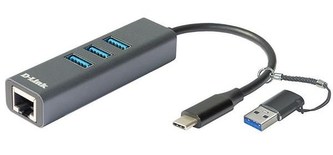 D-Link DUB-2332 USB-C/USB to Gigabit Ethernet Adapter with 3x USB3.0 Hub