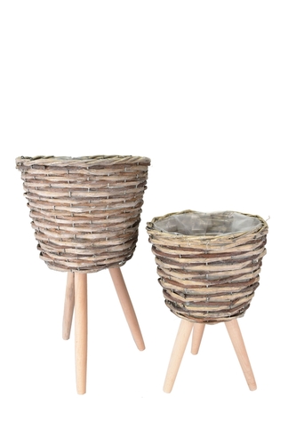 Sada 2 ks proutěných květináčů na nožičkách, barva šedá