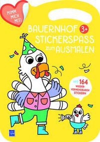 Bauernhof Stickerspaß zum Ausmalen 3+ (Cover gelb, Truthahn)