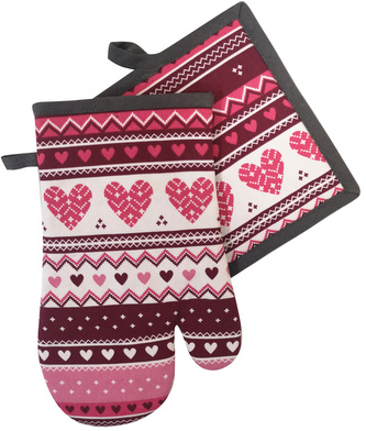 Kuchyňský SET rukavice/chňapka DARLING 18x30 cm/20X20 cm srdíčka ESSEX, 100% bavlna