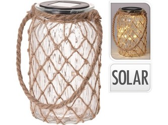 lucerna solární LED 11x18,5cm sklo/jutové lano lucerna solární LED 11x18,5cm sklo/jutové lano