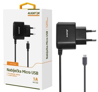 Aligator síťová nabíječka Turbo charge, microUSB 1A, černá