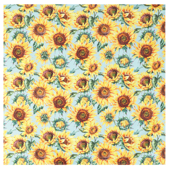 Ubrus s motivem slunečnic, modrý podklad, 80x80 cm,100 % polyester.