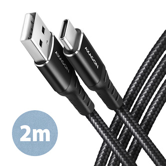 AXAGON BUCM-AM20AB, HQ kabel USB-C  USB-A, 2m, USB 2.0, 3A, ALU, oplet, černý