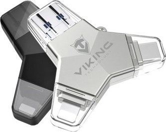 Viking USB Flash disk 3.0 4v1 s koncovkou Lightning/Micro USB/USB/USB-C, 64 GB, stříbrná