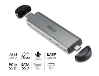 AKASA externí box pro M.2 SATA/NVMe SSD to USB 3.1 Gen 2, 10Gb/s, hliníkový