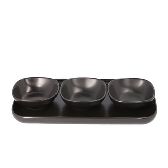 Keramická servírovací sada STONE 4 kusy podlouhlý talíř 13x25 cm, misky 9x9 cm Homla