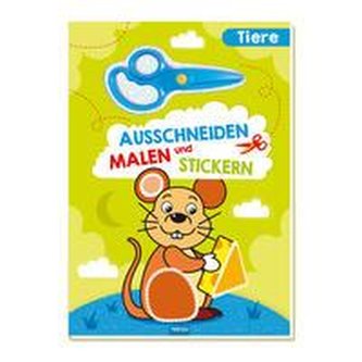 Trötsch Bastelbuch mit Schere Ausschneiden, Malen und Stickern Tiere