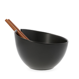 Porcelánová mísa se salátovou lžící a vidličkou MOOKA černá 24x16x16x cm Homla