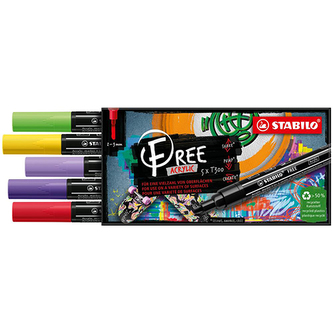 Akrylový popisovač STABILO FREE Acrylic T300 Kulatý hrot 2-3 mm - Vibrant, sada 5 ks