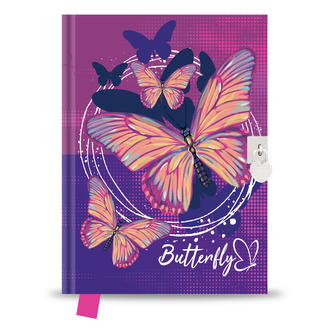 Památník 14x18 cm, 80 l., čistý se zámkem - Butterfly