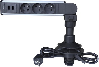 IN Otočná lišta, 3 zásuvky + 2 USB