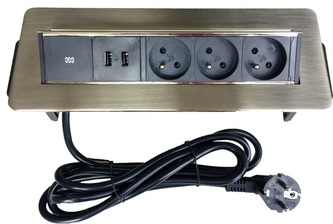 IN Výklopná lišta, 3 zásuvky + 2 USB