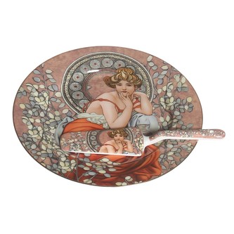 HOME ELEMENTS Talíř kulatý s lžící na dort, Mucha tmavý