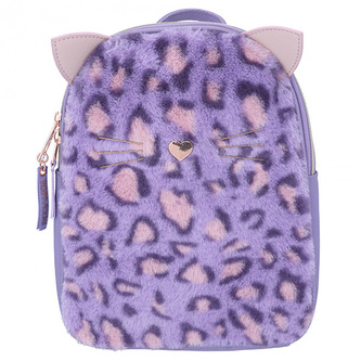 Batůžek Top Model, Fialový s leopardí srstí, ve tvaru kočky