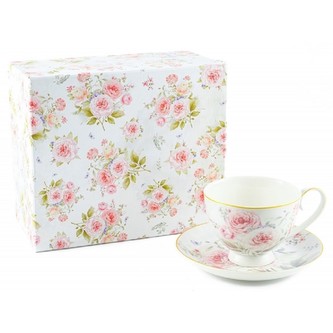 HOME ELEMENTS Hrnek 250 ml, s podtáckem, Růže