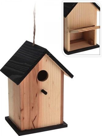 Dřevěná ptačí budka s černou střechou 22x15,5x13 cm