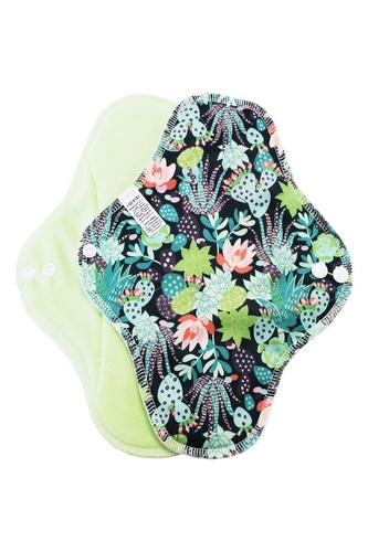 Noční vložka (PUL) - Kaktusy a sukulenty, sv. zelený velur (kojenecký plyš)