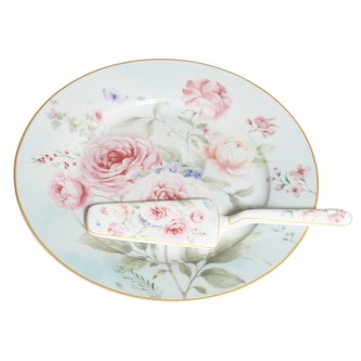 HOME ELEMENTS Talíř kulatý s lžící na dort, Růže