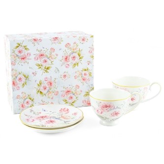 HOME ELEMENTS Šálek s podšálkem 2 x 250 ml, Růže