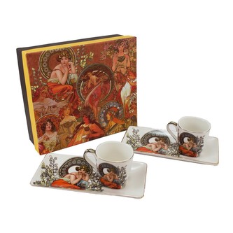 HOME ELEMENTS Espresso set 2 šálky, 90 ml, s podtácky, Mucha světlý