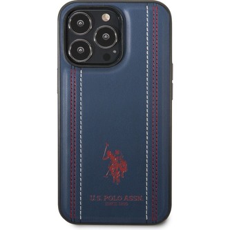 U.S. Polo PU Leather Stitched Lines kryt iPhone 14 Pro námořně modrý