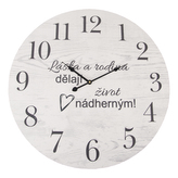 Hodiny nástěnné dřevo Láska... bílé/šedé pr. 59 cm