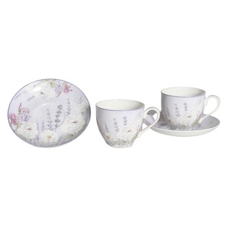 HOME ELEMENTS Sada dvou šálků 250 ml s podšálky, Levandule