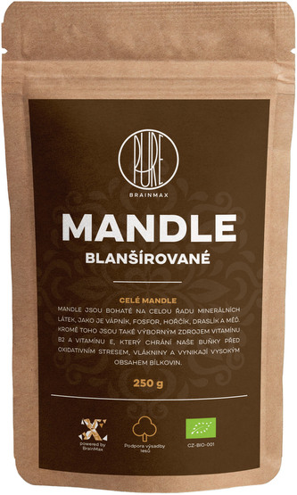 BrainMax Pure Mandle blanšírované BIO, 250 g