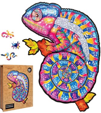 DŘEVĚNÉ BAREVNÉ PUZZLE - Hypnotický chameleon