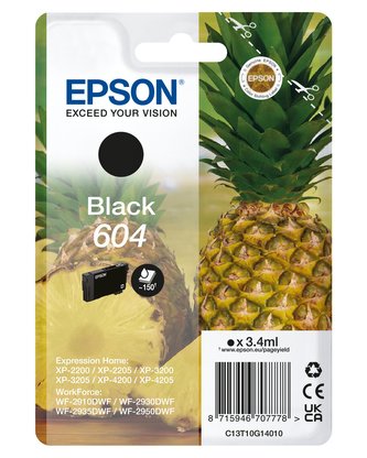 Epson originální ink C13T10G14010, T10G140, 604, black, 3.4ml, Epson XP-2200, XP-3200, XP-4200, WF-2930DWF, WF-2950DWF